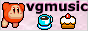 small logo with the word vgmusic next to Waddle Dee, a cupcake, and coffee