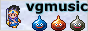 small logo with the word vgmusic next to Erdrick and blue, red, and metal slimes